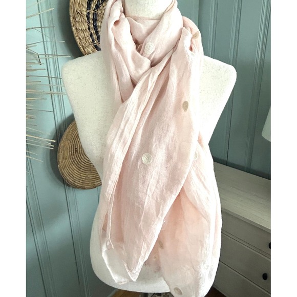Pink Embroidered Polka Dot Gauze Scarf Lightweight Pastel Wrap Accessory - Picture 3 of 7